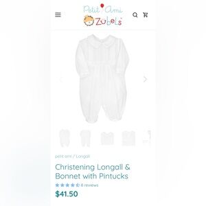NWOT Petit Ami Christening Longall Pintucks Bonnet White Infant Toddler Outfit